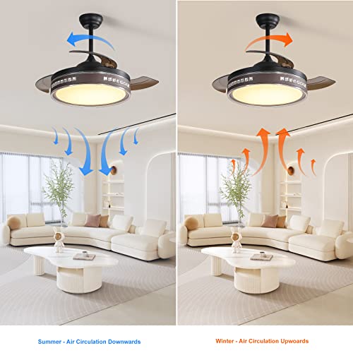 42 Inch Modern Ceiling Fan With Light In 3 Color Changeable, 6 Wind Speed, Noiseless Reversible Motor, Retractable Ceiling Fan With Lights And Remote (Brown With Crystal) #TOP3
