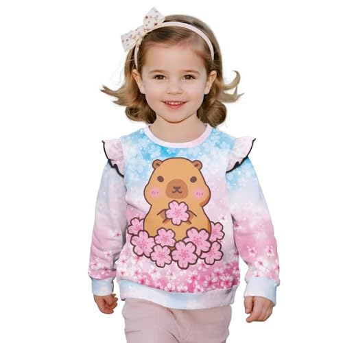 Girls Fashion Sweatshirts Ruffle Sleeves Girl Long Sleeve Pullover Tops Comfortable Toddlers Crew Neck Sweatshirt