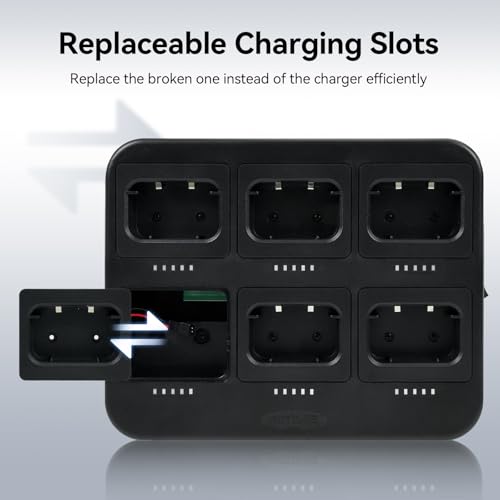 Retevis RT617/RB629 Walkie Talkie 6-Wege-Ladegerät Funkgerät Walkie Talkie Ladegerät Kann 6 Funkgeräte oder 6 Batterieladegeräte, Schneller Austausch, Autoverkehr, Baustelle (1 Schwarz)