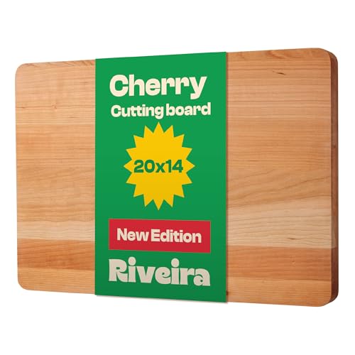 Riveira Cherry Wood Cutting Board  Gourmet Black Cherry Grandeur: 20 x 14 Wooden Cutting Board  Wooden Cutting Boards For Kitchen Decorative  Innovative Juice Grooves Cherry Wooden Chopping Board
