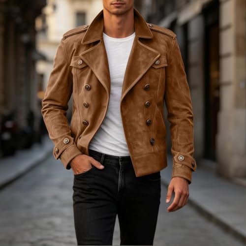 fartey Suede Jacket Men Double Breasted Collared Button Up Vintage Cardigan - image 4