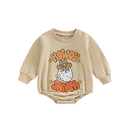 Image of Omkzanbi Western Baby Girl Boy Clothes Cowboy Santa Crewneck Sweatshirt Romper Long Sleeve Onesie Newborn Christmas Outfit