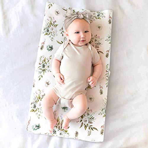 Image of Stretch Ultra Soft Jersey Knit Changing Pad Cover Set 2 Pack, Change Table Pad Covers Fit 32 inch /34 inch x 16 inch Pads Safe and Snug, Stylish Watercolor Rose and Flora Pattern for Girls