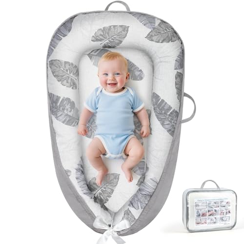 KISS GOLD Baby Lounger - Breathable Soft Cotton Cover Baby Lounger Nest, Babies Essentials Gifts, Portable Lounger for Baby Tummy Time Floor Playing Seated Support for Home and Travel