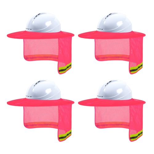 Image of Industrial Hard Hat Sun Shade, High Visibility Sun Visor Neck Shade with Reflective Strip, 4 Pack Pink