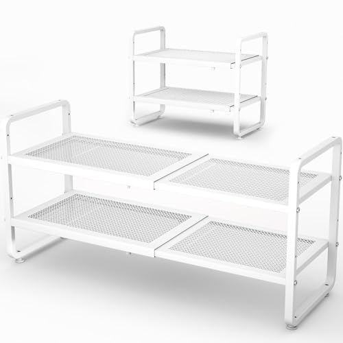 Image of SNTD Shoe Rack - Expandable Shoe Organizer for Closet, Adjustable Metal Shoe Shelf Storage, Stackable Long Shoe Stand Holder for Garage, Entryway, Door Entrance (White, 2-Tier)