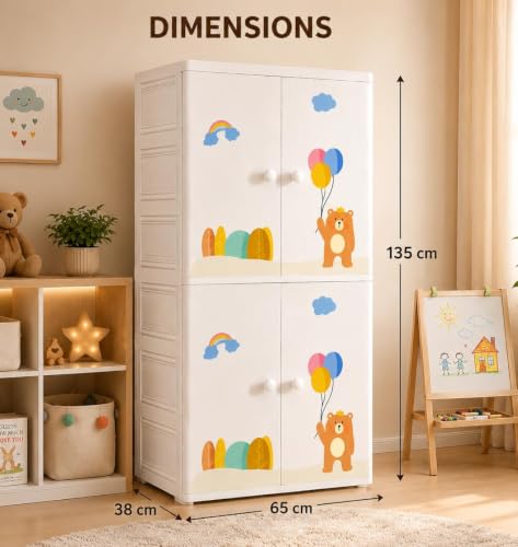 Image of HIWARE Premium Modular Wardrobe for Bedroom, Kids Room and Home | Spacious Clothes Storage Cabinet with Drawers and Shelves | Modern Stylish Design, Heavy Duty, Multiuse Organizer- SJ6529-Balloon-Bear