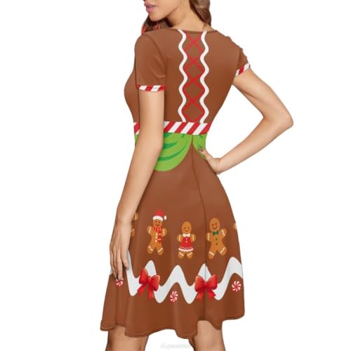 Image of POLERO Women Puffy Swing Elegant Party Midi Dresses Short Sleeve Round Neck A-Line Dress