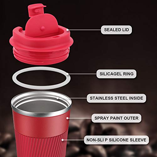 Farruto Tazas de viaje – Tazas de café reutilizables de acero inoxidable con taza de silicona, 100% a prueba de fugas… - Imagen 4