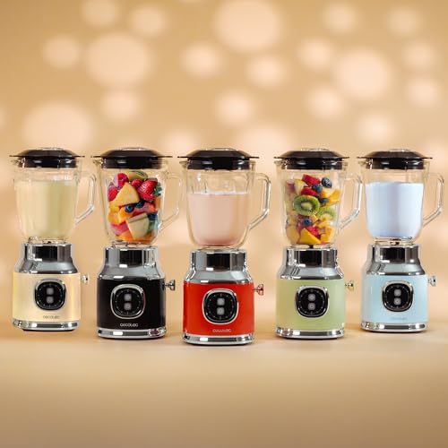 Cecotec Frullatore da Tavolo Retro RetroTwist Yellow. 800W di Potenza, Funzione Pulse, Lama a 4 Lame con Rivestimento in Titanio Nero e Brocca da 1L, Design Vintage Giallo - immagine 5