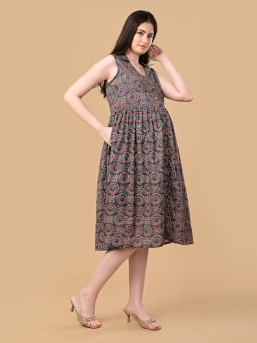 Image of The Mom Store Maternity and Nursing Sleeveless Dress for Women | Casual Dress | Pre and Post Pregnancy Wear | Printed Stylish Dress for New Mom | Trendy Dresses for Women's