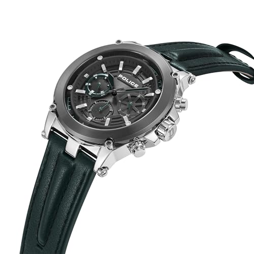 Image of Police Quartz Multifunction Green DIAL Leather Strap Watch for Men-PLPEWJF2226642W