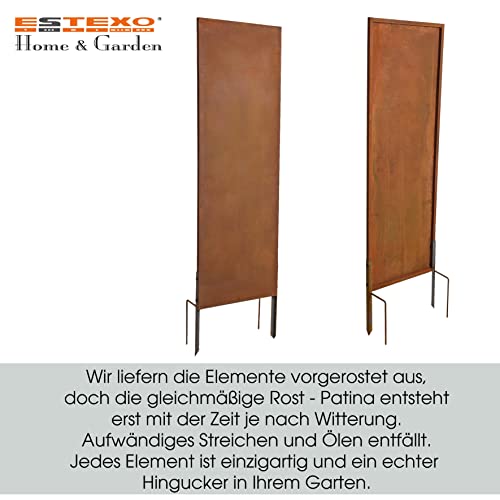 ESTEXO Teichzaun Set Aus Metall – 11-teilig, Edelrost-Optik, 5 Zaunelemente & 6 Stäbe, Ca. 3,75 M Gesamtlänge