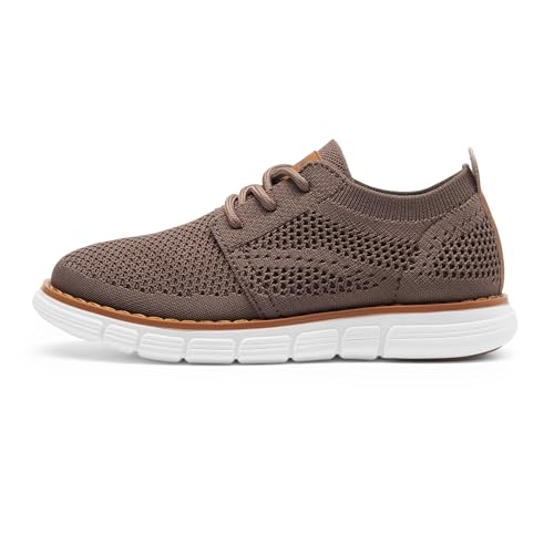 Bruno Marc Schnürhalbschuhe Jungen Anzugschuhe Atmungsaktiv Gestrickter Stoff Oxford Hochzeit Party Schuhe Familie versammlung Anzug Formale,Size 35,Braun,SBOX2503K