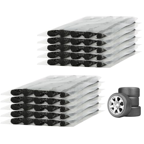 BORISCA 50 Pièces Bandes de Réparation de Pneu, Kit Reparation Pneu Voiture Noir Bande de Réparation de Pneu Meche Pneu Crevaison pour Usage d'Urgence Kit de Réparation de Pneus pour Voitures, Motos