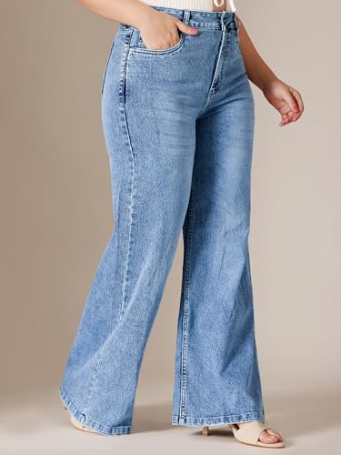 Image of Miss Chase A+ Women's Wide-Leg High Rise Regular-Length Stretchable Denim Jeans
