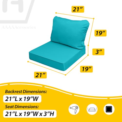 Image of AAAAAcessories Outdoor Seat Cushions for Chairs, Fade-Resistant, Waterproof Patio Furniture Replacement Cushions, 21 inch x 19 inch x 3 inch + 21 inch x 19 inch, Turquoise Blue