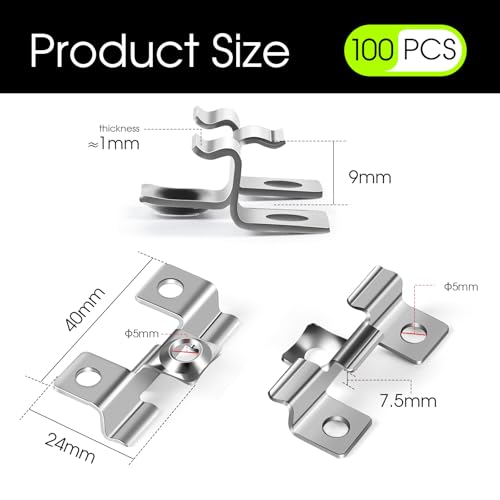 SUPAWAY 100 Stück WPC Fliesen Clips Klammer 7,5 mm Dielen Befestigungsclips Edelstahl-Verbund-Clips für Montage von Terrassendielen WPC Terrassendielen Clips, Klemmbereich 7,5 mm, Silber