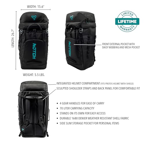 Notch Hauler Free-Standing Backpack 70 Liter Carrying Capacity, Integrated Helmet Compartment, 4 Gear Handles, Sculpted Shoulder Straps, Weather-Resistant 1680 Denier Fabric (99715) - Thumbnail 5