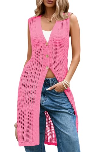 Image of Cakulo Women's Sleeveless Crochet Cardigan Boho Long Vest