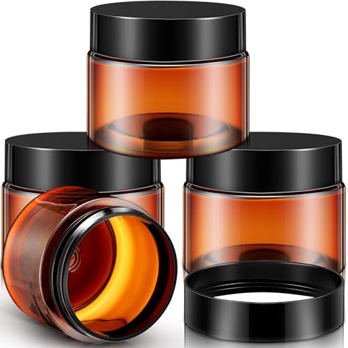 Image of Patelai 4 Pcs Plastic Jars Wide Mouth with Lids,4 Ounce,Amber | Travel Size for Creams Oils, Clear Round Storage Cosmetics Containers, Leak Proof Screw on Lids for Makeup Beauty DIY