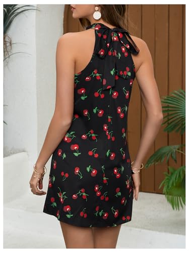 Image of Floerns Women's Sleeveless Floral Print Sundress Halter Neck A Line Short Dress