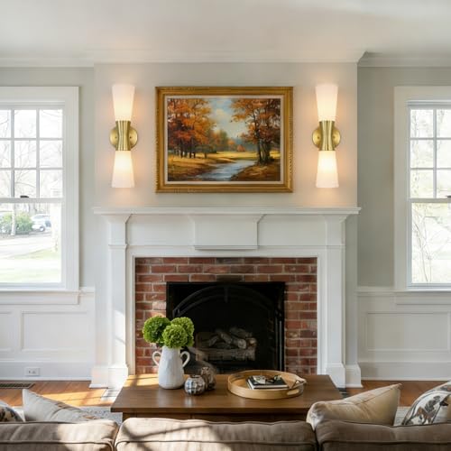 Image of Bathroom Wall Sconce, Modern Indoor Vanity Light Fixtures 17 inch, Up Down Lighting, Wall Mount Lamp for Living Room Bedroom Hallway Stairway Fireplace Mirror E26 Base 1PC White&Gold