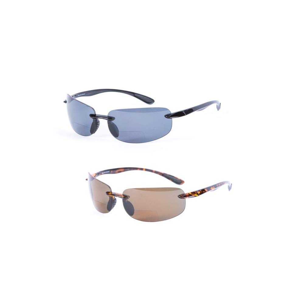 Mass Vision Lovin Maui 2 Pair of Sport Wrap Polarized Bifocal Sunglasses for Men and Women - Black/Tortoise (Polarized) - 2.00