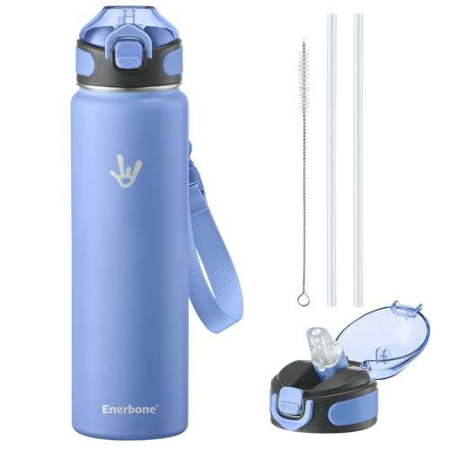 Enerbone 32 oz Insulated Water Bottle, Stainless Steel Bottle with Carrying Strap, Double-Wall Vacuum Insulation Design, Leakproof Sports Bottle with Straw, Keep Drinks Cold or Hot for Hours