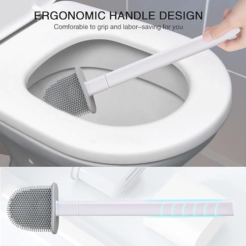 Image of PAXCOO Flexible Silicone Toilet Cleaning Brush with Long Non-Slip Plastic Handle and Quick-Drying Holder kit, Bathroom Brush, Toilet Bowl Brush, Clean Toilet Corner Easily, Wall Mounting (Multicolor)