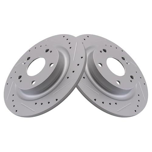 Image of TRQ Performance Rear Brake Pad and Rotor Set Ceramic Coated Drilled Slotted Rotors Compatible with 2017-2020 Honda Civic