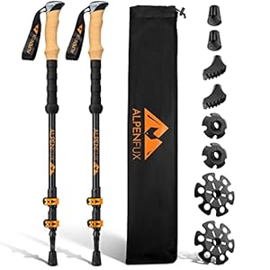 ALPENFUX® Premium Wanderstöcke Teleskop, Trekkingstöcke, Nordic Walking Stöcke, leicht und verstellbar mit Korkgriff für…