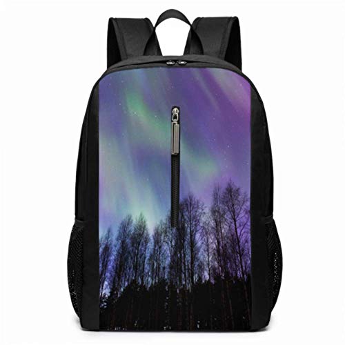 AOOEDM Bolsa para la Escuela Backpack 17 Inch Mochila Unisex  Aurora Borealis Above Birch