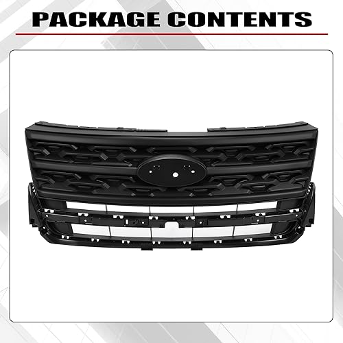 HECASA Grille Compatible with 2018-2019 Ford Explorer Base/Limited/Platinum/Sport/XLT Sport Utility 4-Door Front Bumper Upper Hood Grill Shell Painted Black Replacement for FO1200625 by HECASA - Image 7