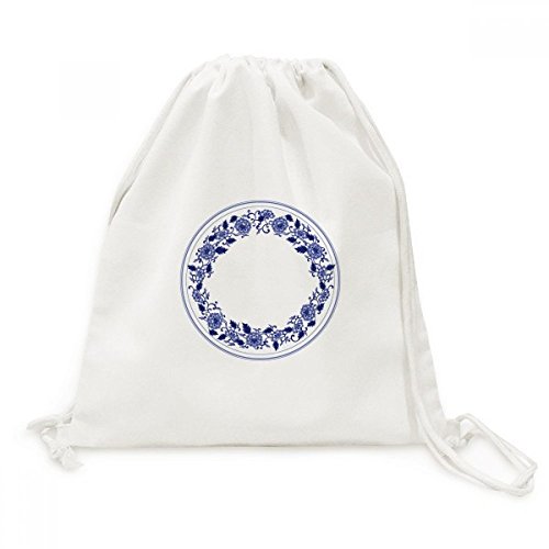Toile sac à dos cordon fleur bleue style chinois idéal pour sorties urbaines