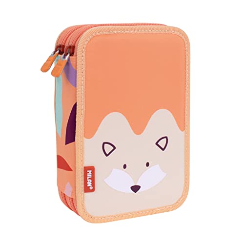 MILAN® Plumier 2 pisos con contenido serie especial Fun Animals naranja