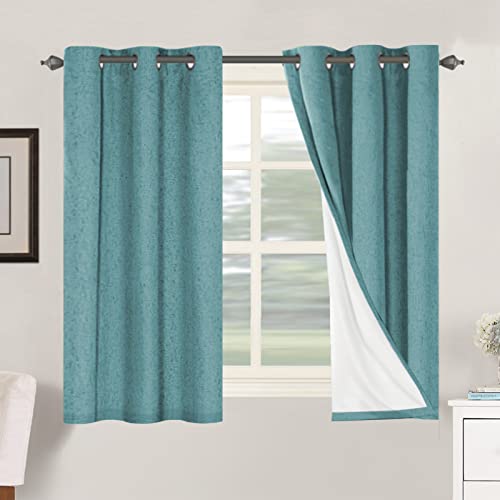 Image of H.VERSAILTEX Primitive Linen Curtains 100% Blackout Curtain Drapes Burlap Fabric Curtains with White Thermal Insulated Liner, Grommet Top Curtain Living Room /Bedroom (2 Panels, 42 x 54 Inch, Teal)