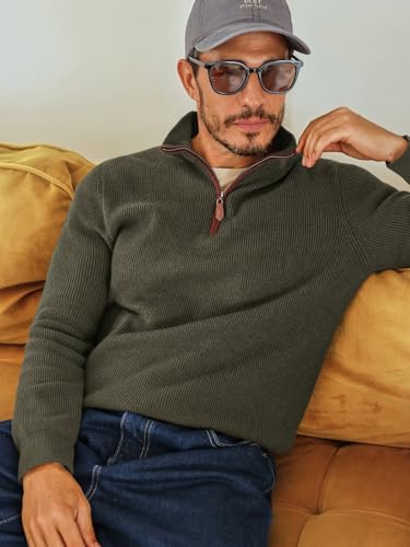 Runcati Mens Quarter-Zip Pullover Sweater Casual Mock Neck Winter Warm Ribbed Polo Sweaters2