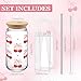 Giesiery 16oz Cherry Glass Cup with Lid & Straw - Bow Tumbler Gift Set for Women, She's The Cherry on Top Party Decor