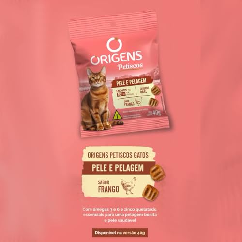 Origens Petiscos Gatos Pelo Saudável Sabor Frango 40g 5 Unidades