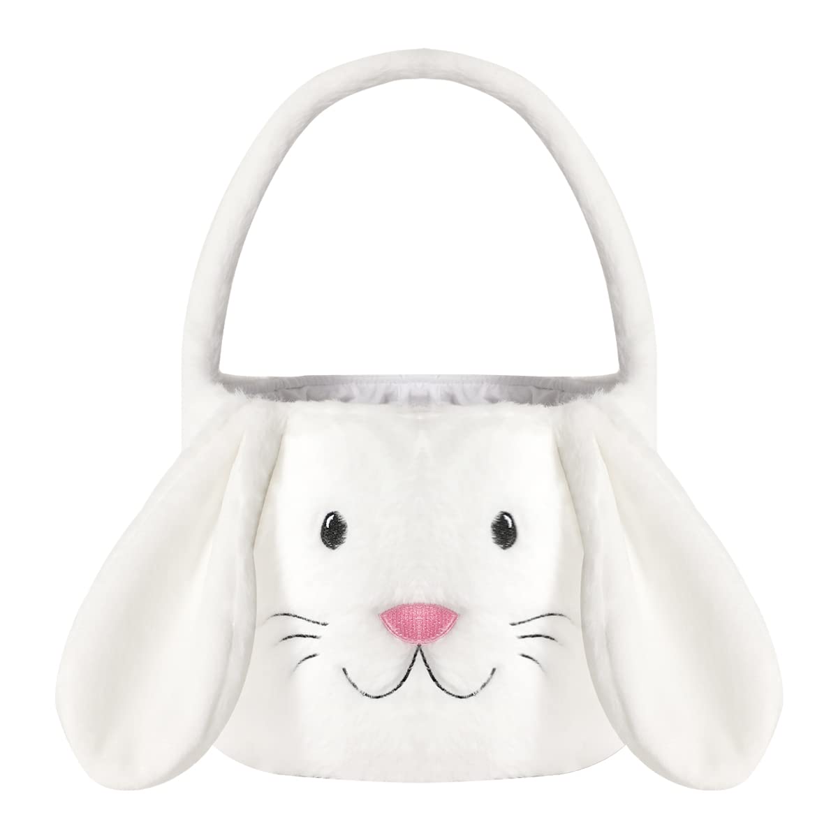 THOVSMOON Easter Bunny Basket for Kids,Cute Easter Bucket Bags with Rabbit Ears for Easter Eggs Hunting,Easter Decorations,Candy Gifts Storage (White)