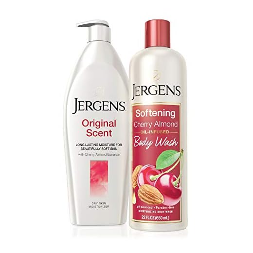 Jergens Softening Cherry Almond Body Wash (22 fl oz) with Jergens Original Scent Dry Skin Body Moisturizer with Cherry Almond Essence (21 oz), Mother's Day Lotion Set