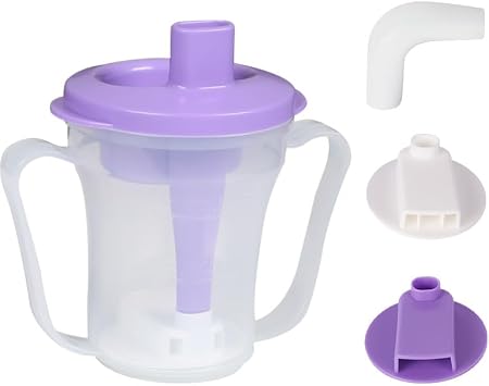 dysphagia regulating drinking cup for elderly with difficulty swallowing,with 5cc and 10cc sip cup,assistive devices liquids only,No thickener is Used Transparent-Purple,Pack of 1 PC
