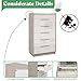 AMERLIFE 5-Drawer Chest with Glass Tabletop, Storage Dresser Organizer with Inside Mirror & Lift Top Dresser for Bedroom, Cream&Grey