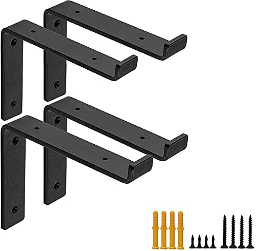 4 Pack Shelf Brackets 8 inch， Heavy Duty L Shape Scaffold Board Shelf Bracket，Floating Shelf Bracket for Home，Garage, Warehouse, Farm -Frosted Black (8 inch)