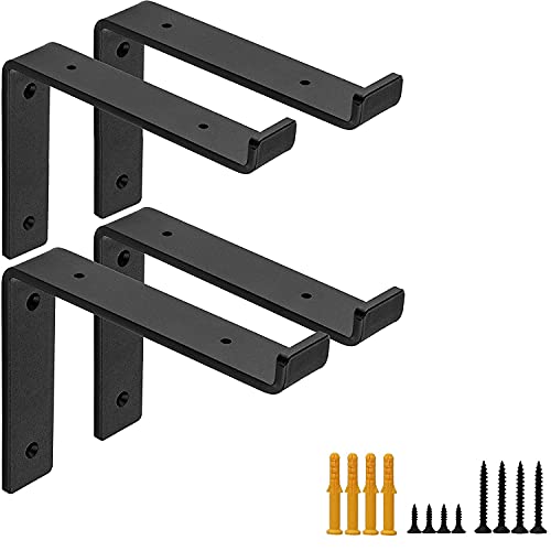 4 Pack Shelf Brackets 8 Inch， Heavy Duty L Shape Scaffold Board Shelf Bracket，Floating Shelf Bracket For Home，Garage, Warehouse, Farm -Frosted Black (8 Inch) #TOP14