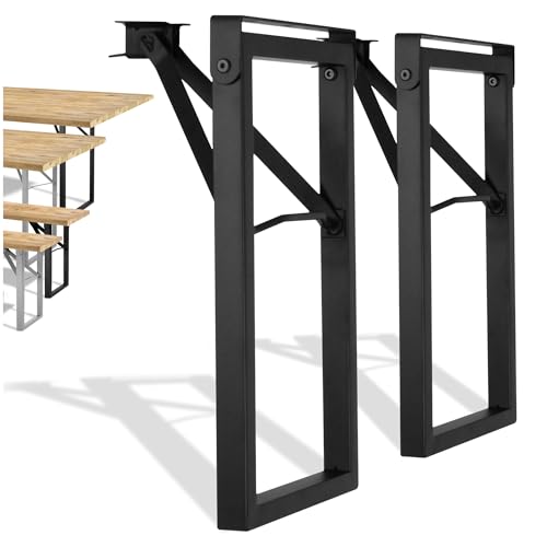 Natural Goods Berlin 2er Set Gartenbank Gestell klappbar (Schwarz, 43 cm x 23 cm) – Bankbeine im Kastenprofil für Bierbank aus Metall – Stabiles Outdoor Bankgestell für Garten, Terrasse & Camping