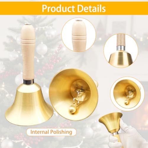 Tbintul Super Laute Handglocke, Metall Glocken mit Holzgriff, Massivmessing Rufglocke, Hand Tischglocke, Abendessen Glocke, Anrufsglocke Glocken für Zuhause, Schule, Feiertagsdekoration