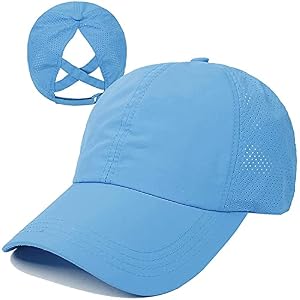 HGGE Womens Criss Cross Ponytail Baseball Cap High Messy Bun Ponycap Trucker Hat Quick Drying Mesh Dad Hat for Outdoor Sports