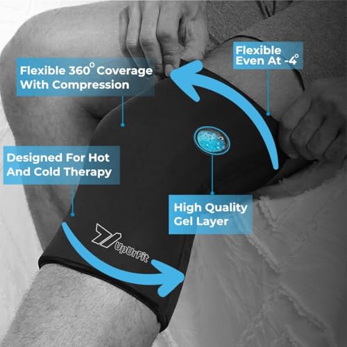 Image of UpUrFit Hot & Cold Compression Sleeve (M /L) | Reusable Ice-pack Wrap for Knees and Thighs | Pain Relief | Sports Recovery | Freezer or Microwave Friendly | 360 Wearable Ice pack for Pain Relief |